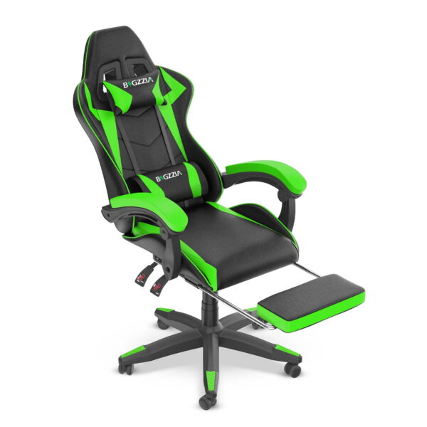 Bigzzia Green Gaming Chair with Footrest High Back Office Chair with Lumbar Support and Adjustable Headrests