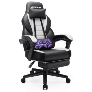 Bossin Gaming Chairs with Footrest, Massage Leather Game Chair for Adults, Big and Tall Gamer Chair with Headrest and Lumbar Support