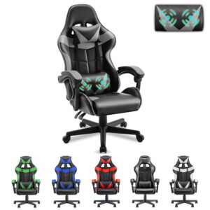 Soontrans Gray Gaming Chairs with Massage,Ergonomic Computer Gamer Chair,Game Chair with Adjustable Headrest and Lumbar Support, Gray